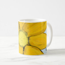 Caneca De Café Amarelo Floral Amor Azul Personalizado