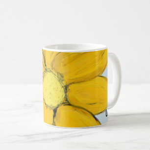 Caneca De Café Amarelo Floral Amor Azul Personalizado