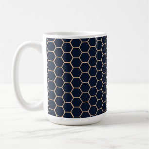 Caneca De Café Amarelo Geométrico no Hexágono Azul Escuro