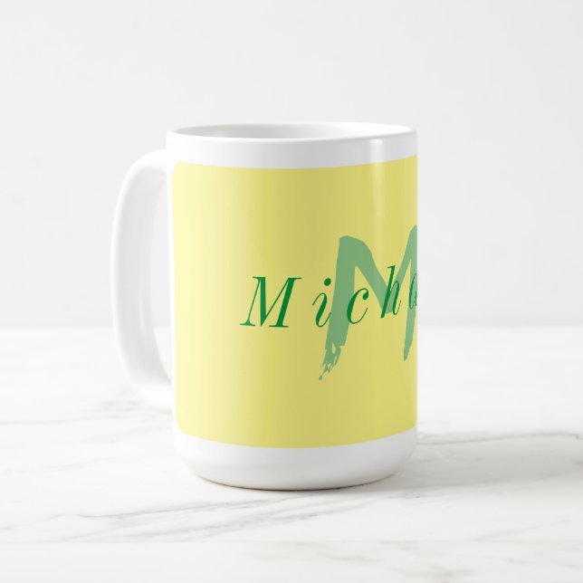 Caneca De Café Amarelo Minimalista e Verde Inicial (Frente Esquerda)
