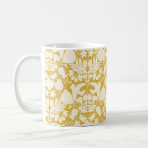 Caneca De Café Amarelo Mostarda Folk Art Otomi Padrão Simétrico