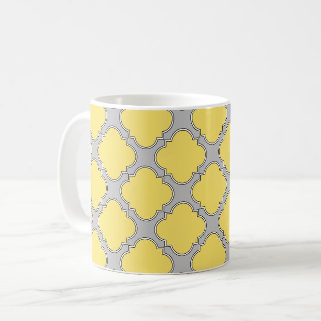 Caneca De Café Amarelo quatrefoil e cinza (Frente Esquerda)