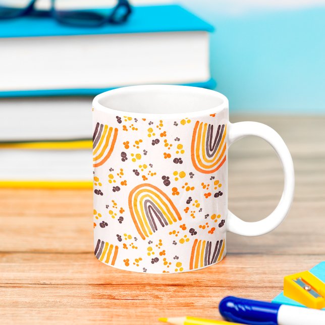 Caneca De Café Amarelo Roxo Abstrato Arco-íris Aquarela Retro (Criador carregado)