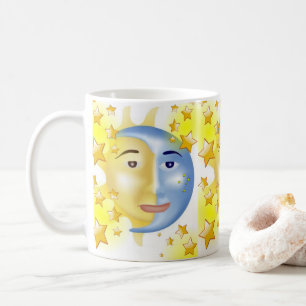 Caneca De Café Amarelo Sol Azul Lua Amarelo Estrelas Mug