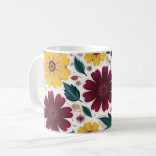 Caneca De Café Amarelo vibrante e Borgonha Floral