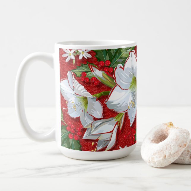 Caneca De Café Amaryllis e Holly Red Natal (Com Donut)