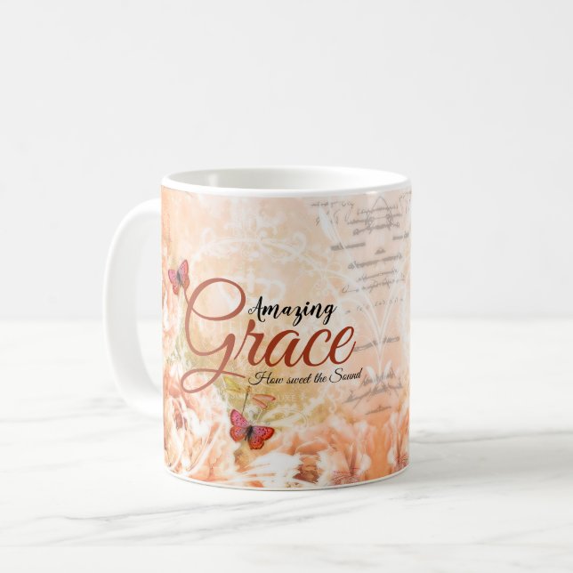 Caneca De Café Amazing Grace Soft peach floral   (Frente Esquerda)