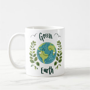 Caneca De Café Ambiente mundial - Terra sorridente com Terra Verd