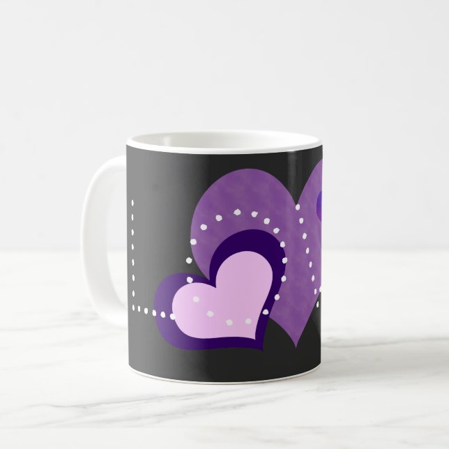 Caneca De Café Ame Corações Roxos (Frente Esquerda)