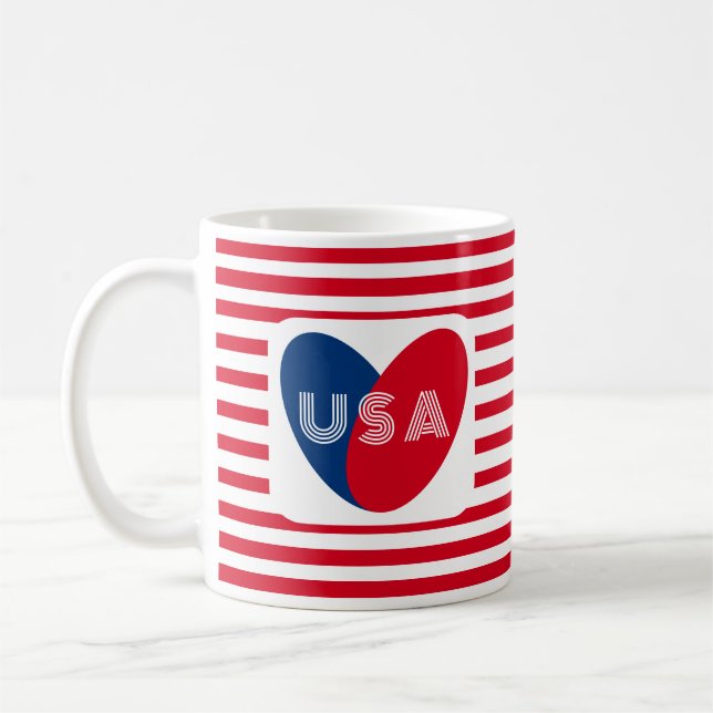 Caneca De Café Ame o Patriótico Coração Azul Vermelho dos EUA (Esquerda)