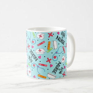 Caneca De Café Ame um azul de turquesa da arte da enfermeira com