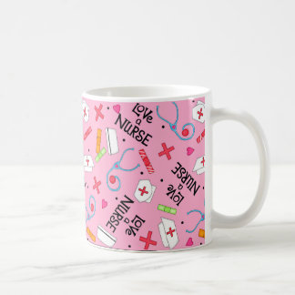 Caneca De Café Ame um rosa da arte da enfermeira com design da