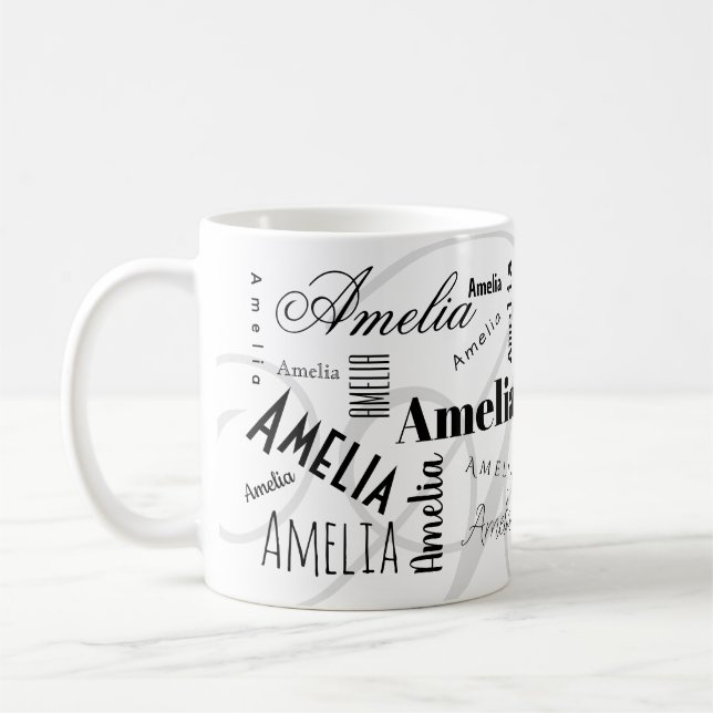Caneca De Café Amelia Custom Name  Black White Coffee Mug (Esquerda)