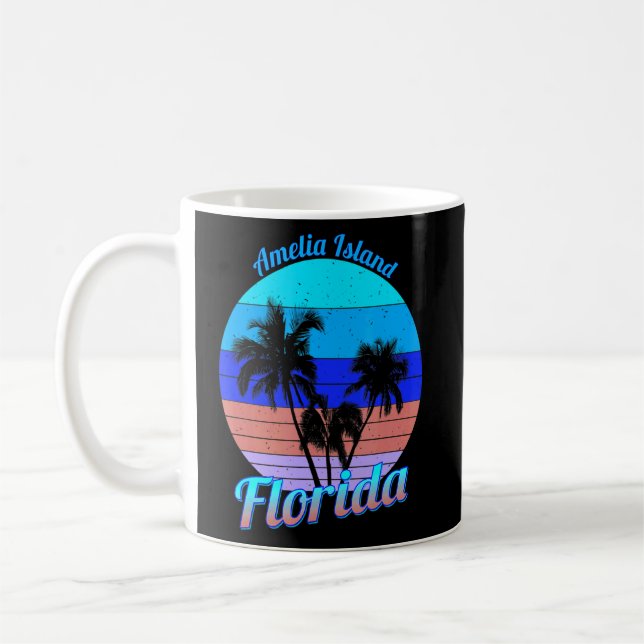 Caneca De Café Amelia Island Retro Palm Trees Beach Summe (Esquerda)
