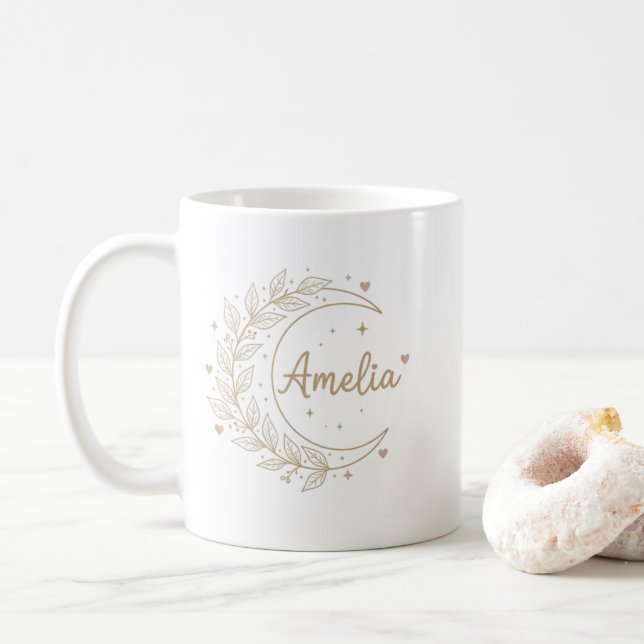 Caneca De Café Amelia Personalised Name Mug - Elegant Celestial  (Com Donut)