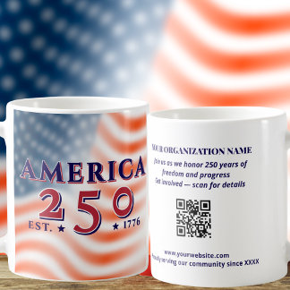 Caneca De Café America 250 1776 2026 Custom QR Code Patriotic