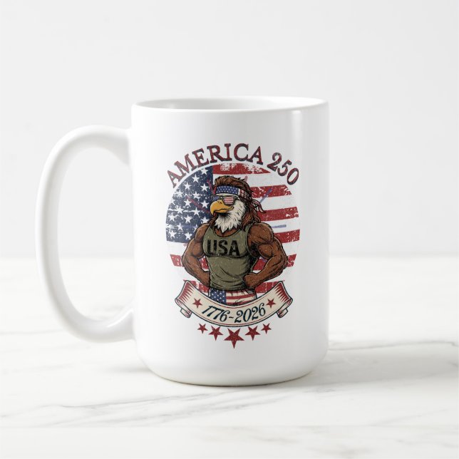 Caneca De Café America 250 Fun Patriotic Eagle 4th of July Art (Esquerda)