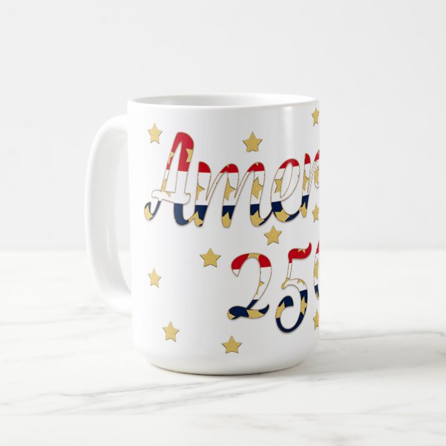 Caneca De Café América 250 vermelho branco azul dourado  (Frente Esquerda)