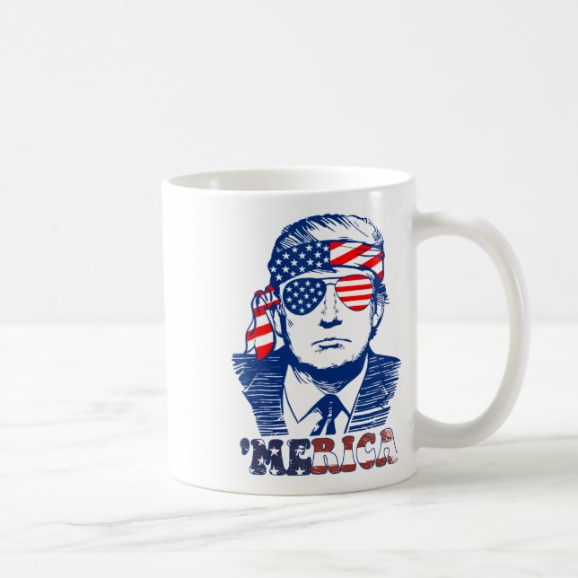 Caneca De Café América Merica Feliz 4 De Julho Trump American Fl (Direita)