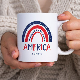 Caneca De Café América | Red White e Blue Rainbow