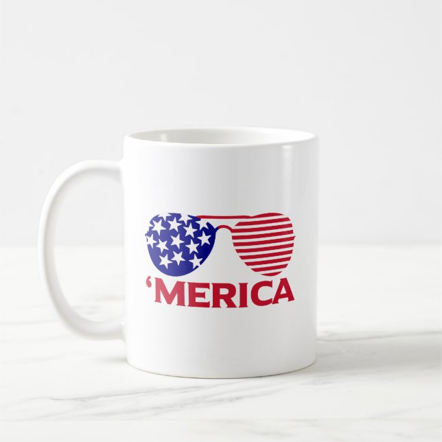 Caneca De Café América Red White — Óculos de sol azuis (Esquerda)