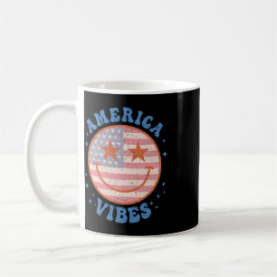 Caneca De Café América Vibes Rosto Feliz Sorriso Bandeira America