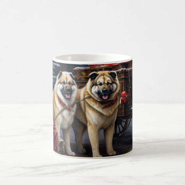 Caneca De Café American Akita Snowy Sleigh Passear Decência de Na (Centro)