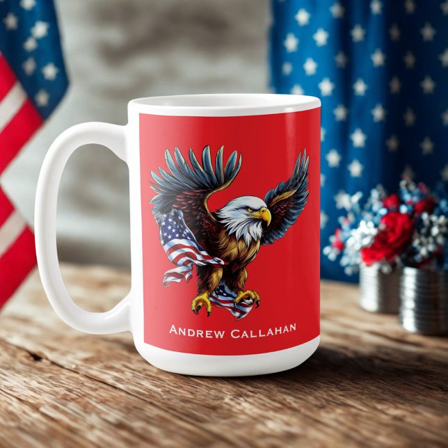 Caneca De Café American Bald Eagle Patriotic USA Flag 4 de julho  (Criador carregado)