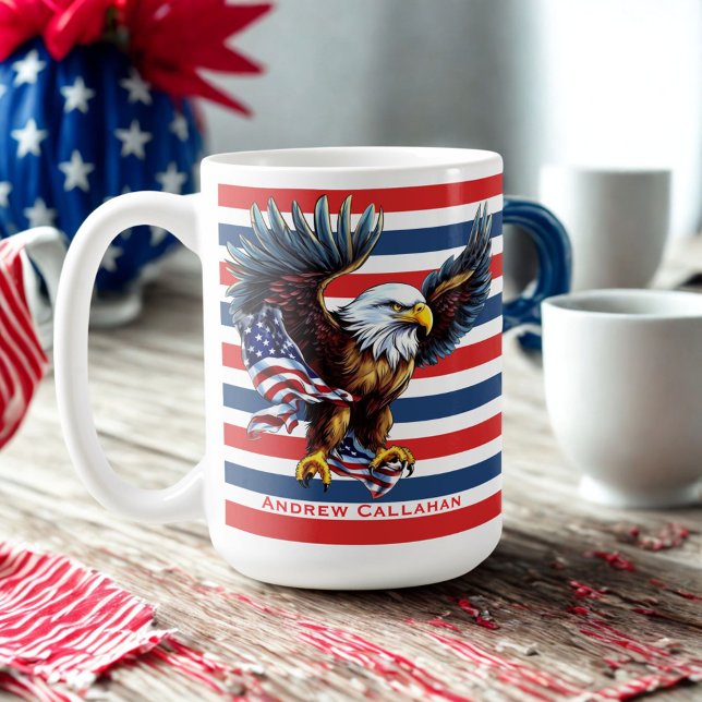 Caneca De Café American Bald Eagle Patriotic USA Flag 4 de julho  (Criador carregado)
