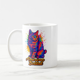 Caneca De Café American Bobtail Pop Art Cat Colorir Neon