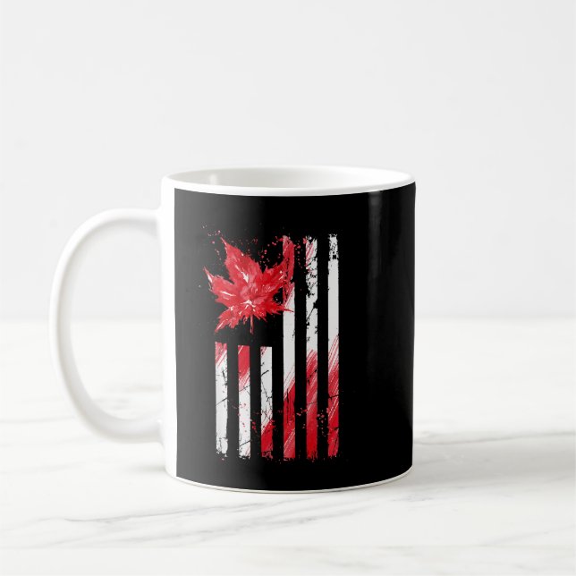 Caneca De Café American Canadian Maple Leaf Flag US Flag Canada (Esquerda)