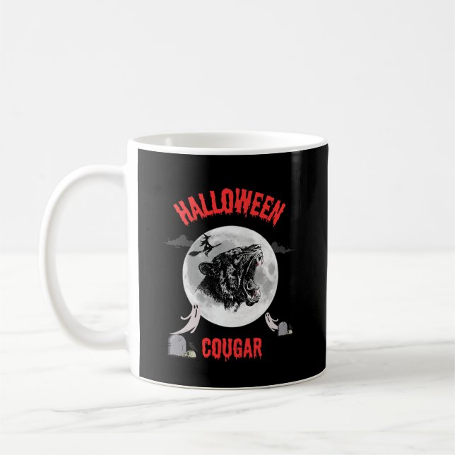 Caneca De Café american cougar on halloween night with crows (Esquerda)