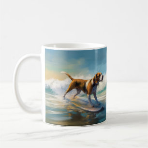 Caneca De Café American Engligh Foxhound Beach Surfing Painting