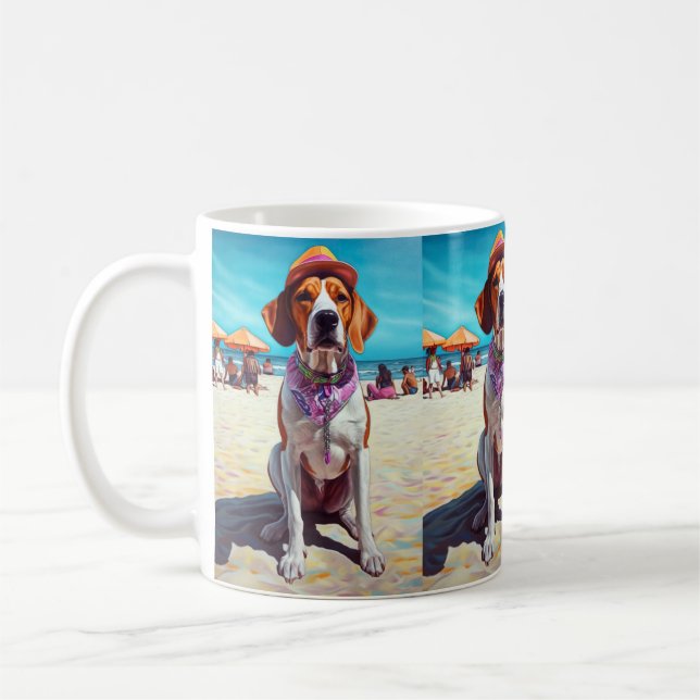 Caneca De Café American English Foxhound on Beach, presente de ve (Esquerda)