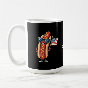 Caneca De Café American Flag Engraçado Hotdog Sunglass 4 de julho
