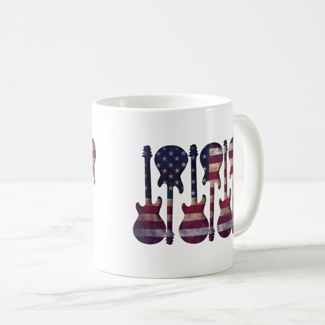 Caneca De Café American Flag Guitar Art (Frente Esquerda)