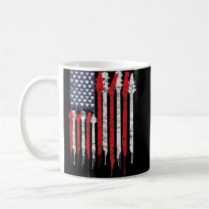 Caneca De Café American Flag Guitar Red White Music Lov