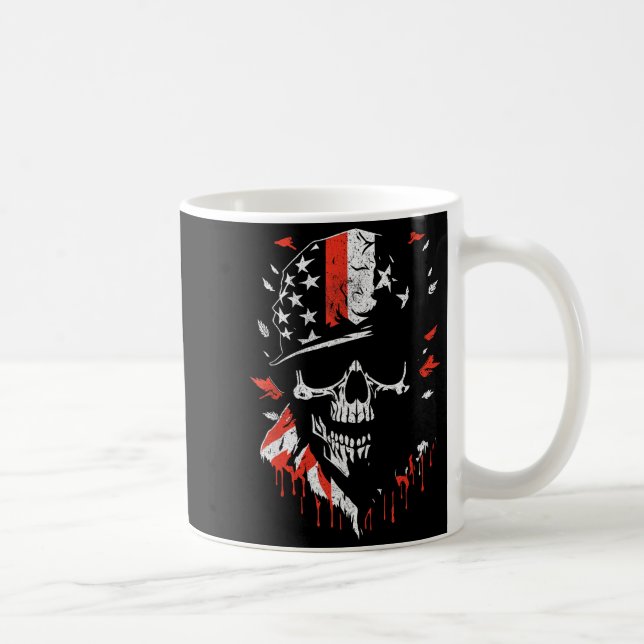 Caneca De Café American Flag Skull Soldier Patriotic Military Gra (Direita)