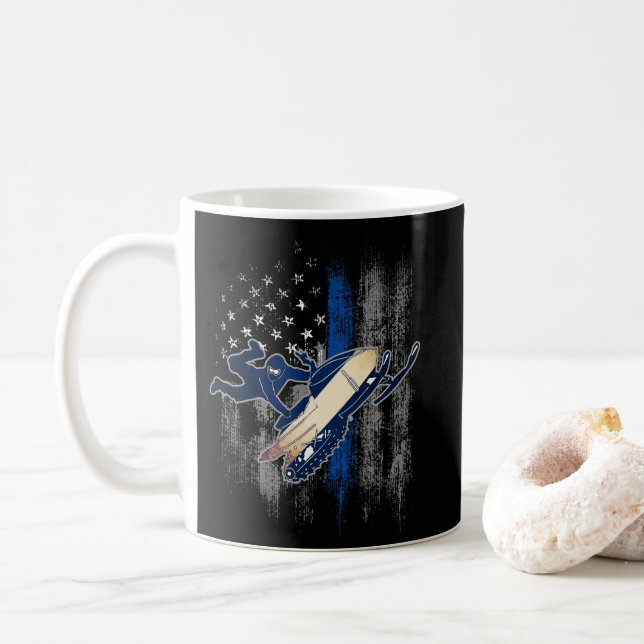 Caneca De Café American Flag Snowmobile Blue Line Mobile Snowmobi (Com Donut)