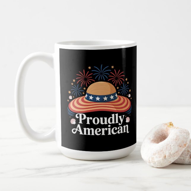 Caneca De Café American Flag Sunhat - Orgulhosamente Americano (Com Donut)