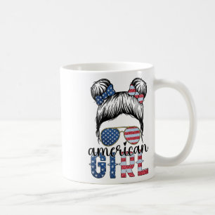 Caneca De Café American Girl 4 de Julho Coque Desgrenhado Bandeir