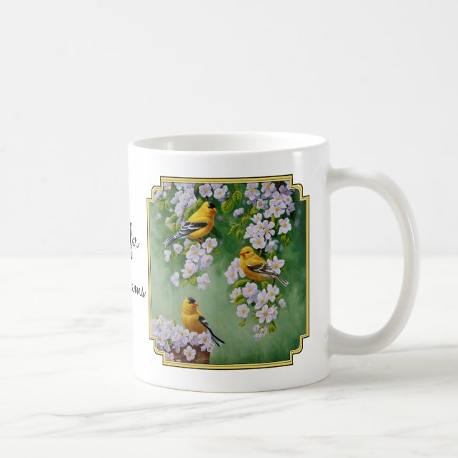 Caneca De Café American Goldfinches & Pink Apple Blossoms (Direita)