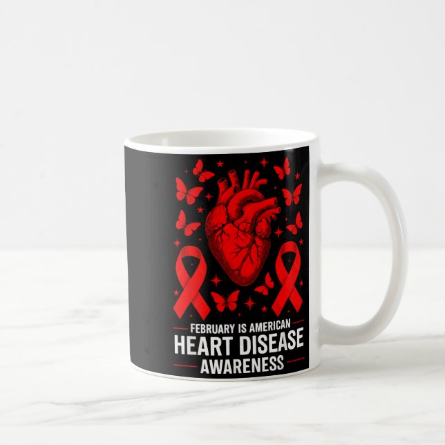 Caneca De Café American Heart Disease Awareness Month Ribbon Red  (Direita)