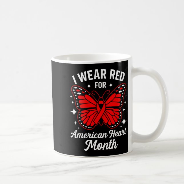 Caneca De Café American Heart Disease Awareness Month Ribbon Red  (Direita)