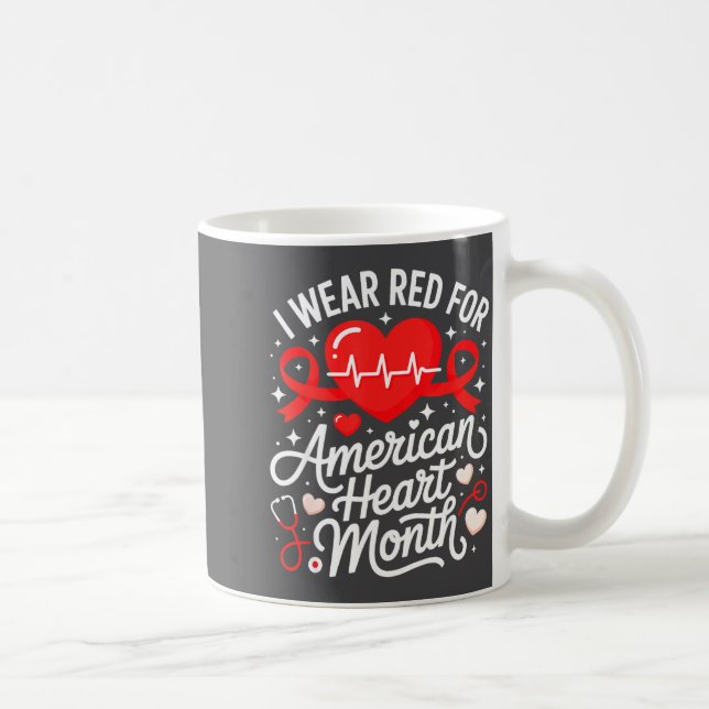 Caneca De Café American Heart Disease Awareness Month Ribbon Red  (Direita)