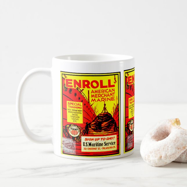 Caneca De Café American Merchant Marine Enroll hoje  (Com Donut)