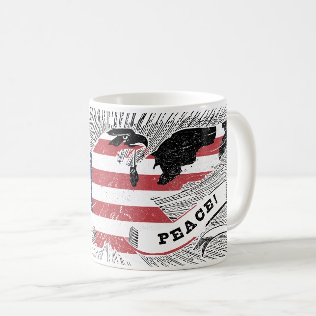 Caneca De Café American Peace Eagle EUA Flag Arte Patriótica (Frente Esquerda)
