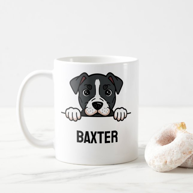 Caneca De Café American Staffordshire Terrier Custom Amstaff Name (Com Donut)