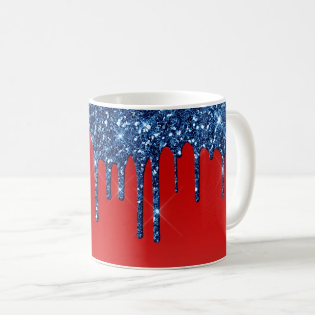 Caneca De Café Americana Red Blue Glitter Drip (Frente Esquerda)