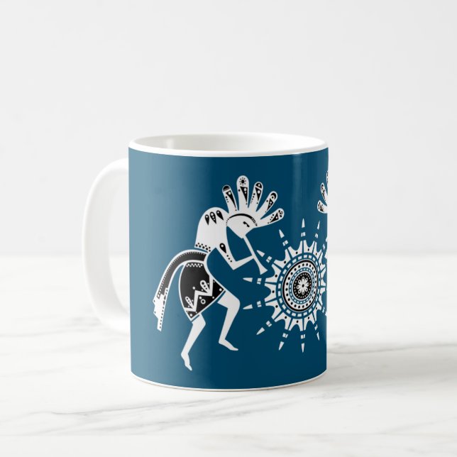 Caneca De Café Americanos nativos - Sun Dancing Kokopelli 2 (Frente Esquerda)